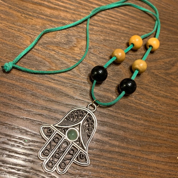 Silver and Jade Hamsa 22" Necklace ONE OF A KIND HANDMADE NWOT - Picture 3 of 5